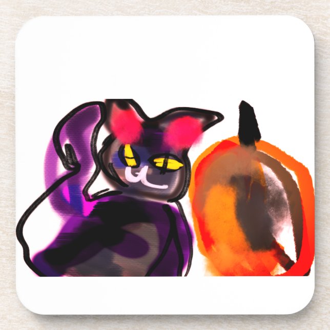 Dessous-de-verre Joie citrouille de chat noir (Devant)