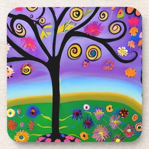 Dessous-de-verre Joli Arbre Whimsical Folk Art Ai Généré Art