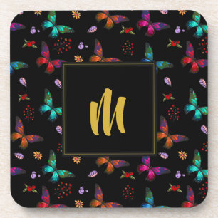 Dessous-de-verre Joli bijou Tone Papillons sur Monogramme Noir
