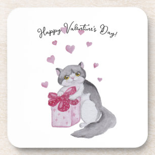 Dessous-de-verre Joli chat à l'aquarelle pour la Saint-Valentin
