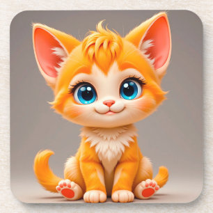 Dessous-de-verre Joli Chaton Orange Dessin Animé