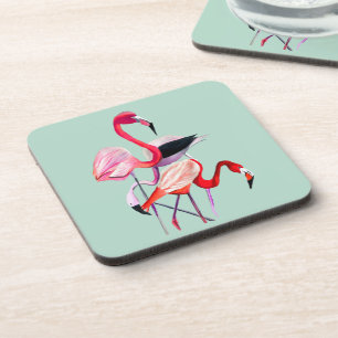 Dessous-de-verre Joli flamant rose sur bleu