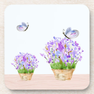Dessous-de-verre Joli floral rustique et papillons