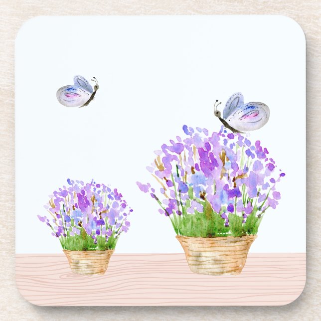 Dessous-de-verre Joli floral rustique et papillons (Devant)