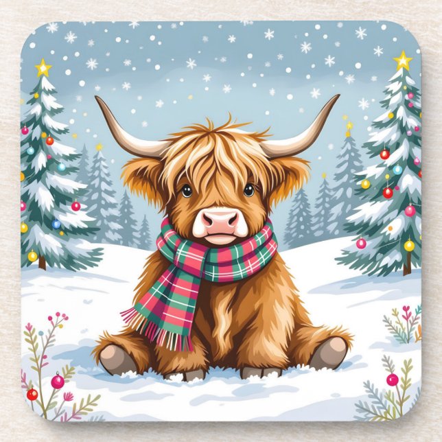 Dessous-de-verre Joli Noël de vache Whimsical Highland (Devant)