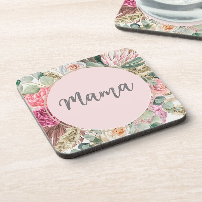 Dessous-de-verre Joli script Mama l Belles fleurs pour mère (Côté gauche)