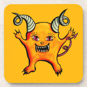 Dessous-de-verre Jolie corne démon caricature Monster Enfants Jaune