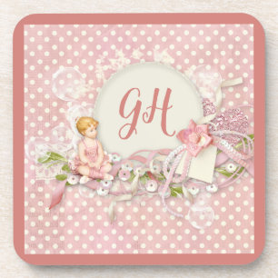 Dessous-de-verre Jolie et jolie Pois rose fille Monogramme