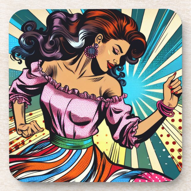 Dessous-de-verre Jolie Femme Dansant Salsa Pop Art (Devant)
