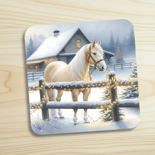 Dessous-de-verre Jolie ferme de chevaux blancs Noël personnalisé
