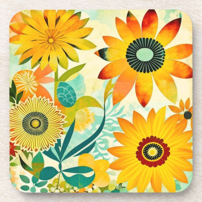 Dessous-de-verre Jolie folk Art Fleurs Jaunes (Devant)