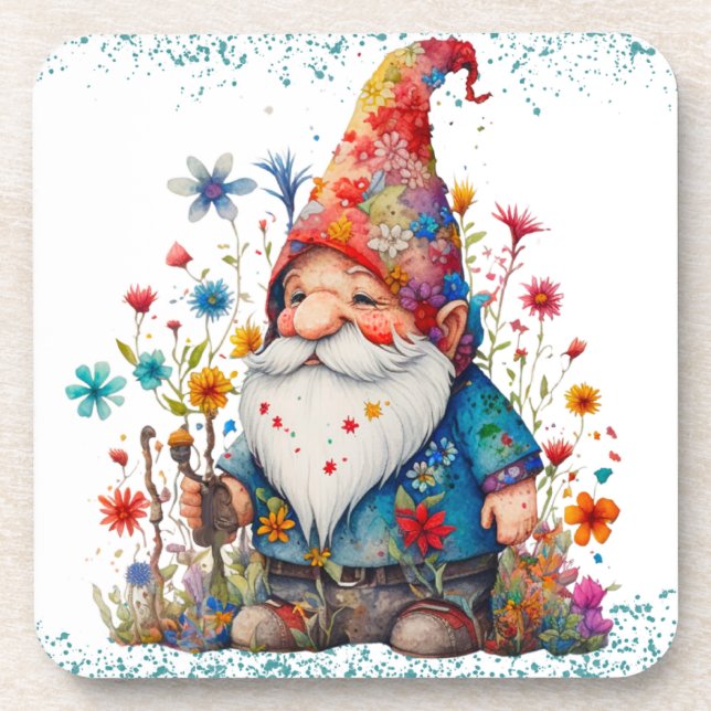 Dessous-de-verre Jolie Gnome Été Avec Fleurs (Devant)