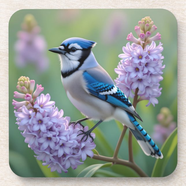 Dessous-de-verre Jolie Jay Bleue debout sur les Branches Lilac (Devant)