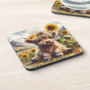 Dessous-de-verre Jolie Vache Highland Aux Tournesols