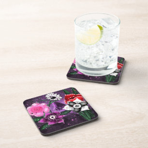 Dessous-de-verre Jonquille Whimsical Floral Purple Noir Rose Daisy