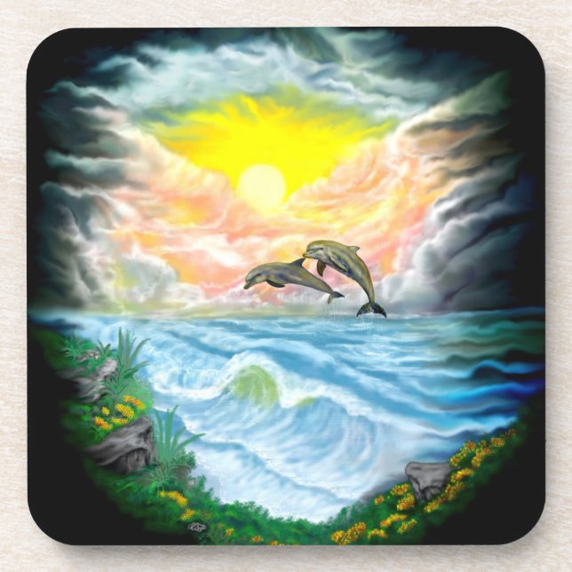 Dessous-de-verre Jouer aux dauphins sous le soleil (Devant)
