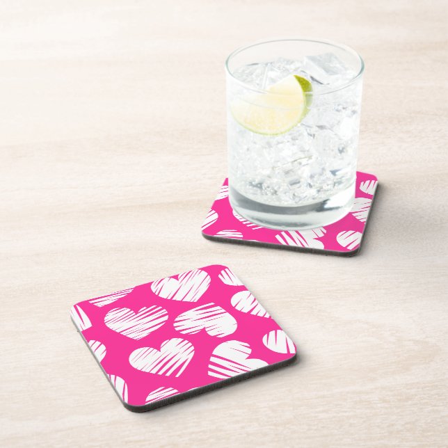 Dessous-de-verre Jour des Valentines du coeur rose et blanc moderne (Côté Droit)