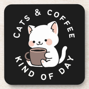 Dessous-de-verre Journée chats et café Citation drôle de chat