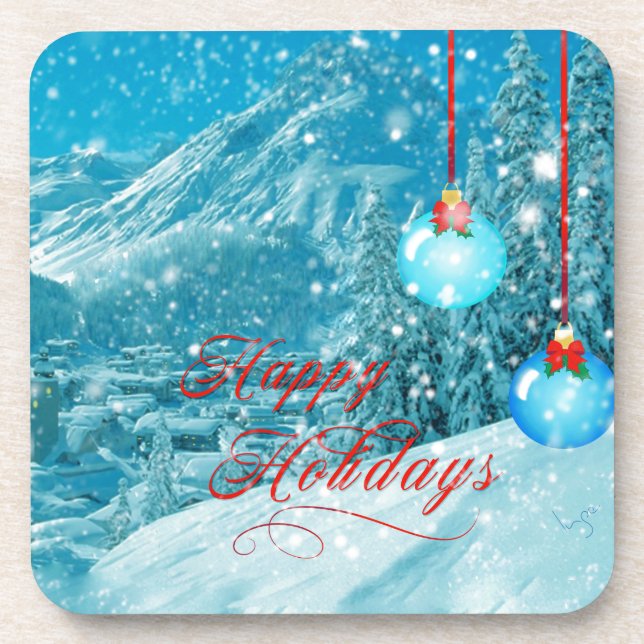 Dessous-de-verre Joyeuses vacances Snowy Winter Village (Devant)