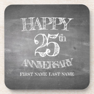 Dessous-de-verre Joyeux 25e anniversaire sur le tableau de craie