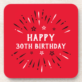 Dessous-de-verre Joyeux 30e Anniversaire Feux d'Artifice Rouge Noir