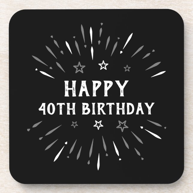 Dessous-de-verre Joyeux 40e anniversaire feux d'artifice noir blanc (Devant)