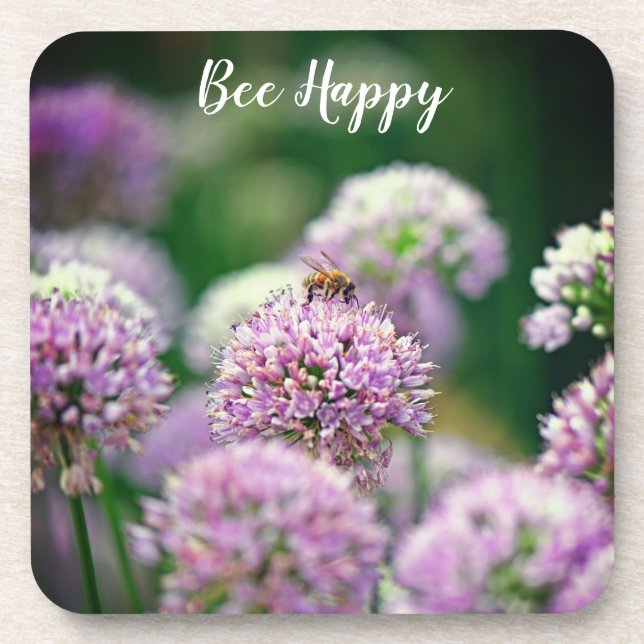 Dessous-de-verre Joyeux anniversaire d'abeille avec Fleur Allium vi (Devant)