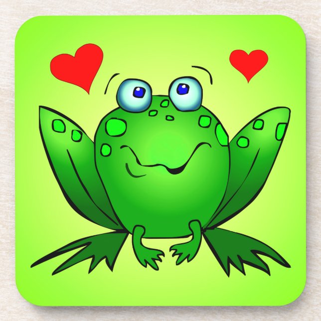 Dessous-de-verre Joyeux Cartoon Vert Frog Coeurs d'amour (Devant)