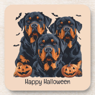 Dessous-de-verre Joyeux chien Rottweiler Halloween Jack-o'-lantern