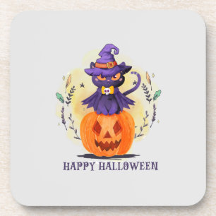 Dessous-de-verre Joyeux Halloween - Chat noir sorcier