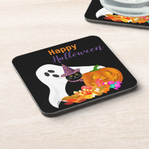 Dessous-de-verre Joyeux Halloween Fantôme et Chat Noir en Plastique
