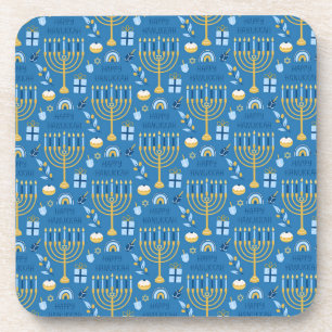 Dessous-de-verre Joyeux Hanoukka Etoile juive Menorah Bleu Chanukah