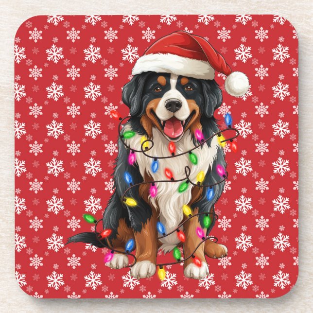 Dessous-de-verre Joyeux Noël Bernese Mountain Dog Santa Hat (Devant)