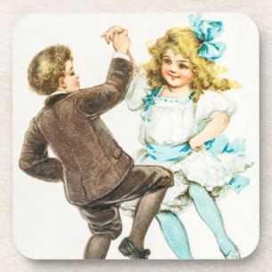 Dessous-de-verre Joyeux Noël - carte vintage, enfants dansants