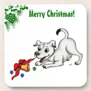 Dessous-de-verre Joyeux Noël ! Chiot avec Bell et Ball