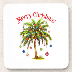 Dessous-de-verre Joyeux Noël Palm Tree Light Hawaiian Tropical