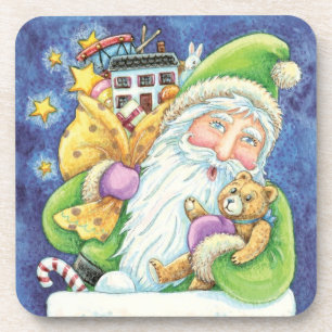 Dessous-de-verre Joyeux Noël, Père Noël dans la cheminée avec des j