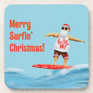 Dessous-de-verre Joyeux Noël Surfin Père Noël sur Surboard