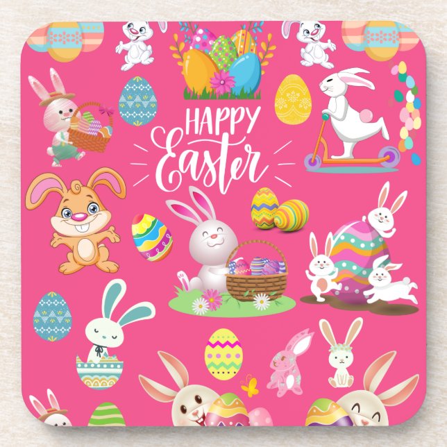 Dessous-de-verre Joyeux Pâques, Amusants Souhaits De Lapin Et Oeufs (Devant)