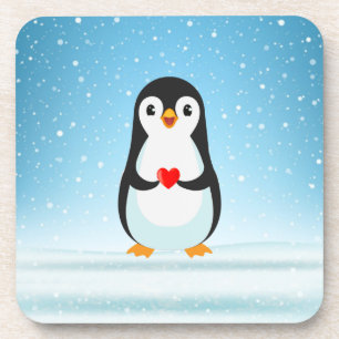 Dessous-de-verre Joyeux pingouin tenant un coeur