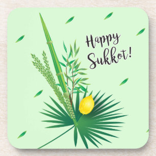 Dessous-de-verre Joyeux Sukkot Lulav et Motif d'aquarelle Etrog