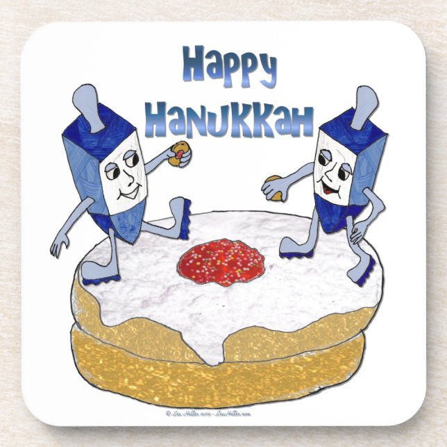 Dessous-de-verre Judaica Happy Hanukkah Dancing Dreidels (Devant)