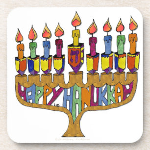 Dessous-de-verre Judaica Joyeux Hanukkah Toupie Menorah