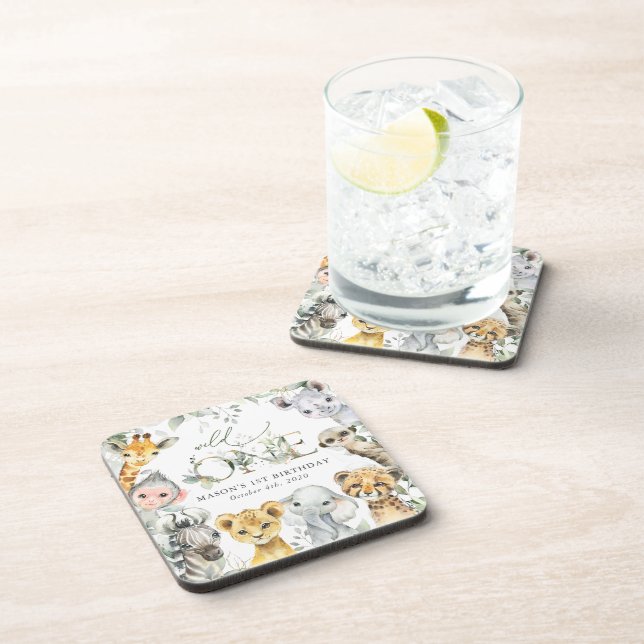Dessous-de-verre Jungle Animals, Safari, Wild One, First Birthday (Côté Droit)