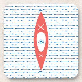 Dessous-de-verre Kayak Personnalisé Monogramme Corail Bleu