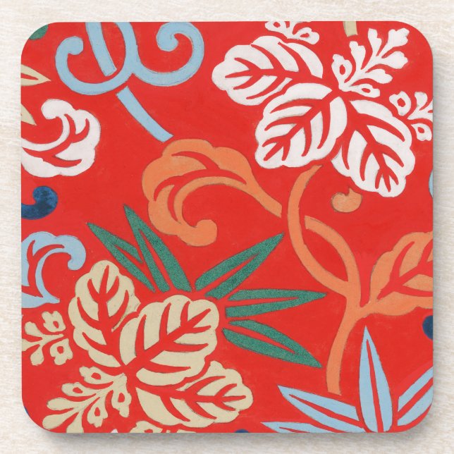 Dessous-de-verre Kimono japonais kimono rouge design floral (Devant)