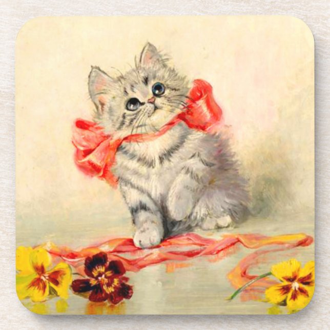 Dessous-de-verre Kitten avec ruban rouge (Devant)