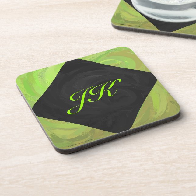 Dessous-de-verre Kiwi Bash Vert et noir Monogramme (Côté gauche)