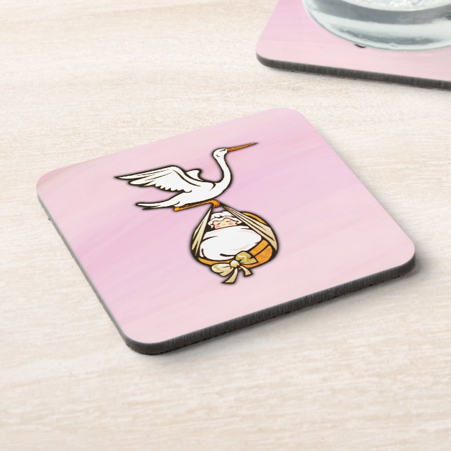 Dessous-de-verre La cigogne porte une petite fille Beverage Coaster (Côté gauche)