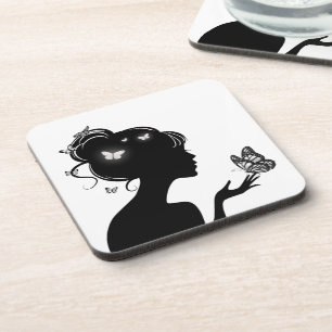 Dessous-de-verre La femme papillons blancs